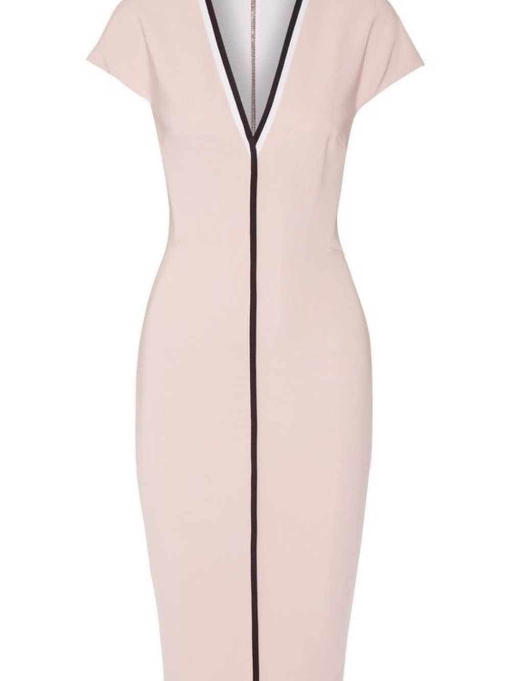 Victoria Beckham Spring 2015 Pink V-Neck Sheath Dress with Black Trim